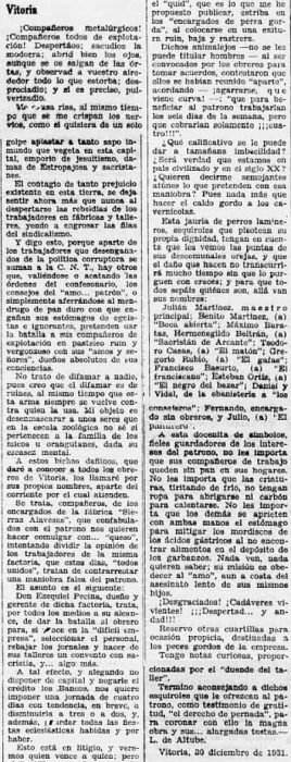 Recorte Solidaridad Obrera 7-1-1932