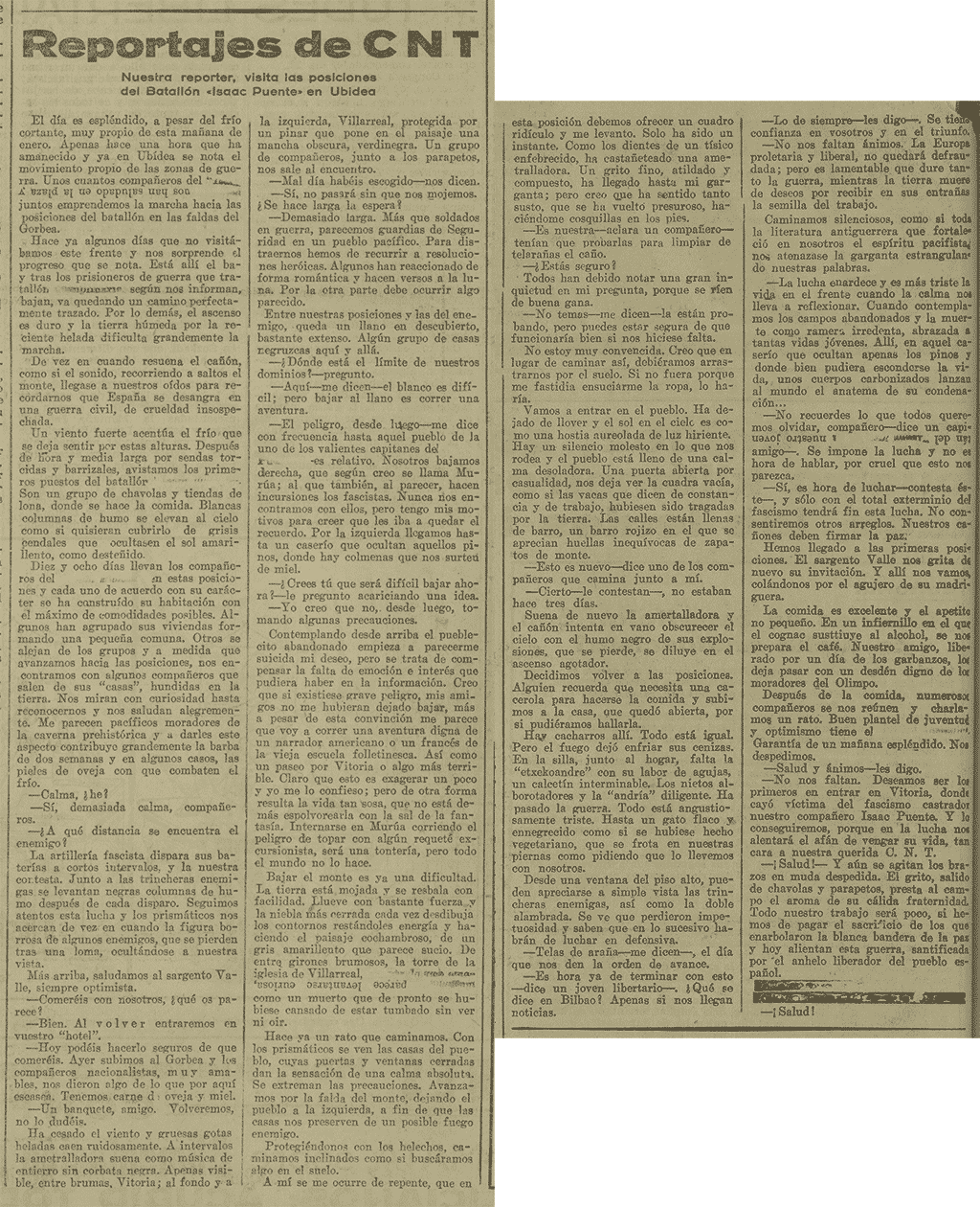 Reportaje en CNT del Norte del 28 de enero de 1937