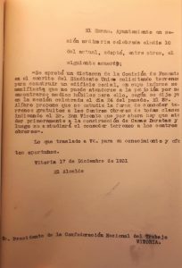 17-12-1931. CNT Sindicato Único de Vitoria. Solicitud solar para local social. Respuesta definitiva del alcalde