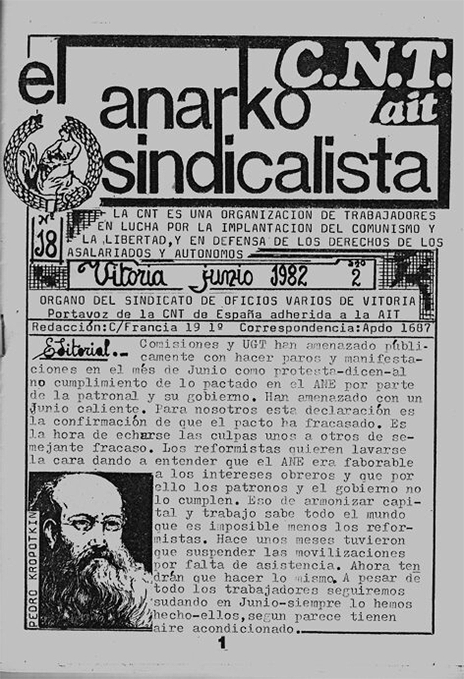 Portada el anarkosindicalista. nº18, junio 1982, Vitoria